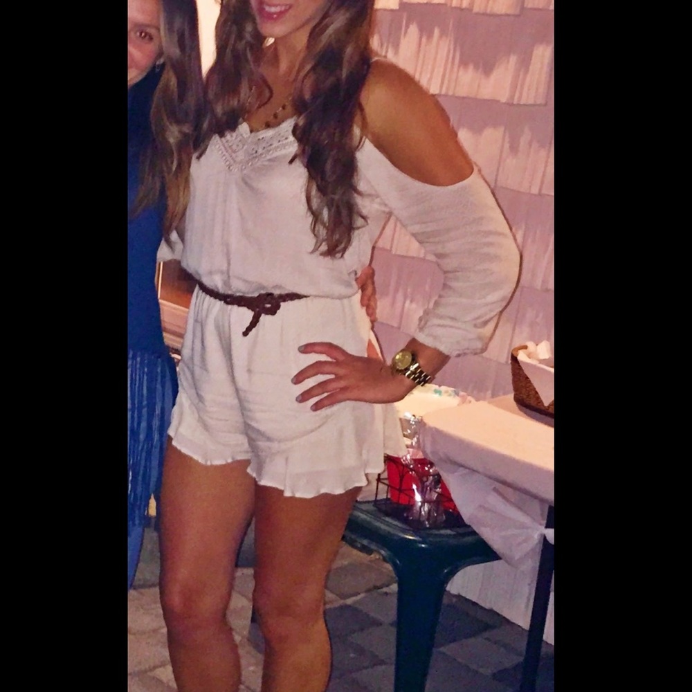 Urban Outfitters cream cold-shoulder romper